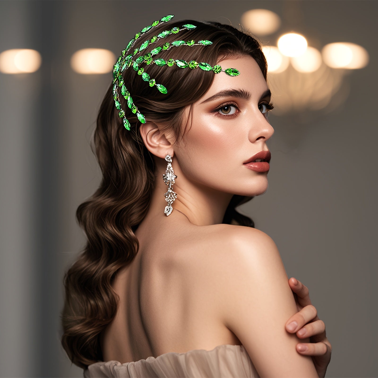 Green Rhinestone Bridal Headband for Women - Sparkling Floral for Weddings