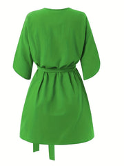 V Neck Mini Dress With Belt