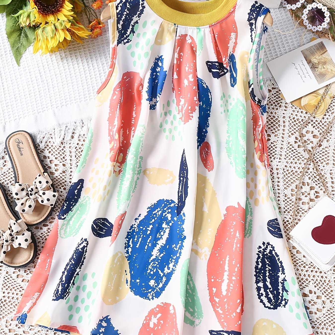 Girls Casual Graffiti Print Sleeveless Dress