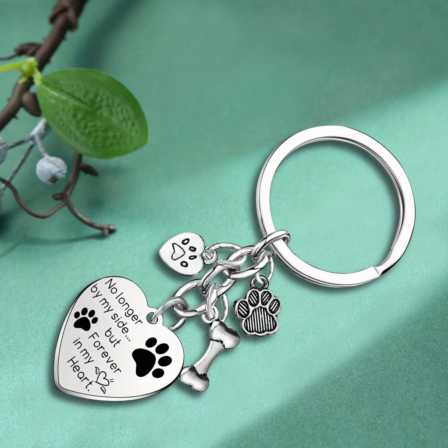 Dog Memorial Keychain Paw Prints Charm Sympathy Gift