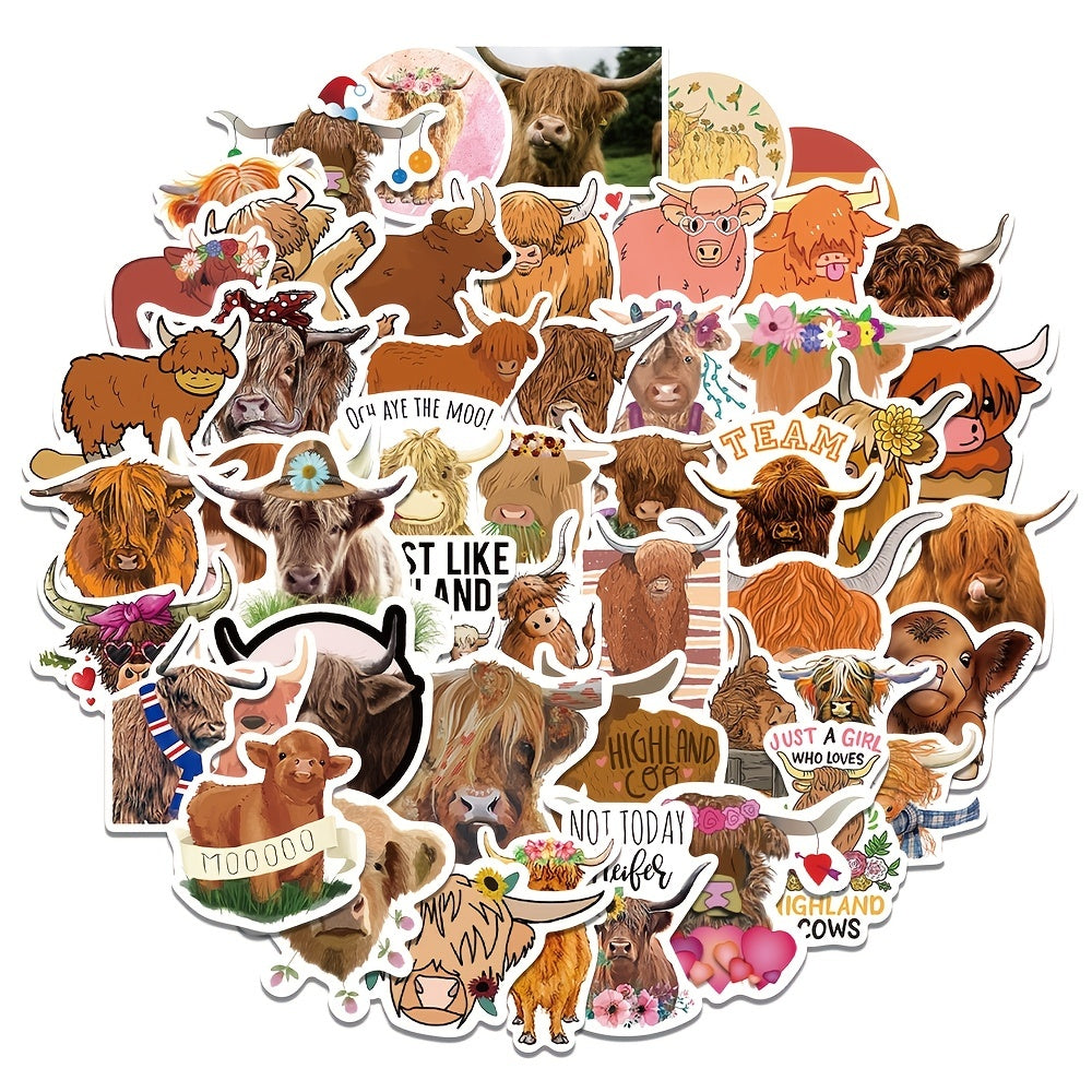 50pcs Highland Cattle Stickers Water Bottles Laptop Decal Cow Wall Highland Cow