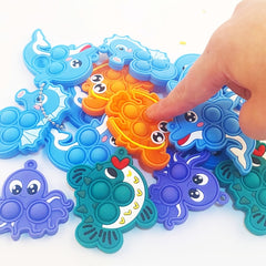 10pcs Ocean Animal Pop Fidget Toy Keychains Silicone Bubble Popping Toys