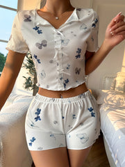 Butterfly Print Pajama Set Short Sleeve Top & Shorts