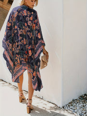 Floral Print Batwing Sleeve Cover Up