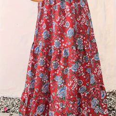 Boho Maxi Skirt, Floral Print, High Rise Smock
