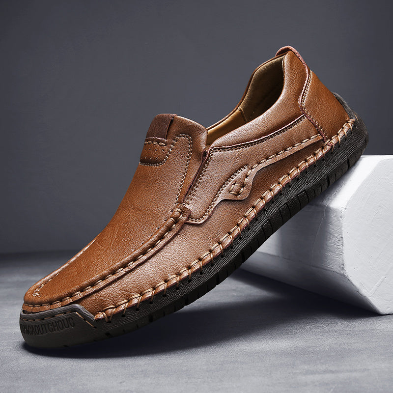 Men's Stitch Detail Moc Toe Loafer Shoes Comfy Slip On Shoes