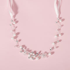 Faux Pearl Rhinestone Streamer Hairband Headband Silvery Decorations Tiara