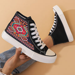 Ethnic Print Chunky Canvas Sneakers High Top Classic Skate Shoes