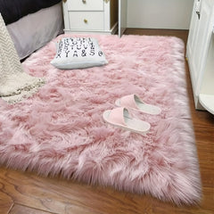 Pink Faux Wool Plush Mat for Living Room Coffee Table Sofa Rug
