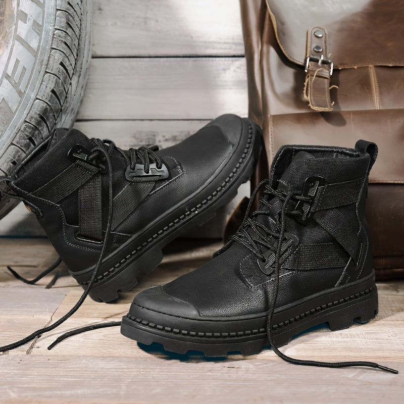 EXSHERO Men's Leather Snow Boots Warm Cotton Comfortable Anti skid Winter
