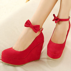 Red Bowknot Platform Wedge Sandals