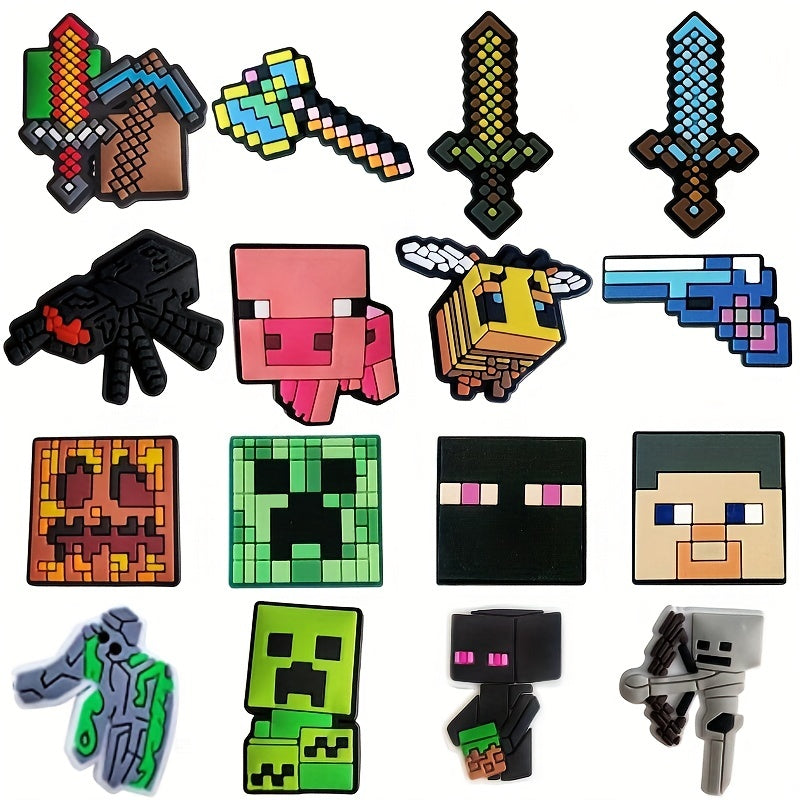 16pcs Video Game Shoe Charms For Crocs - Boys Cartoon Pins