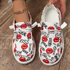 Women's Letter & Heart Pattern Skate Shoes