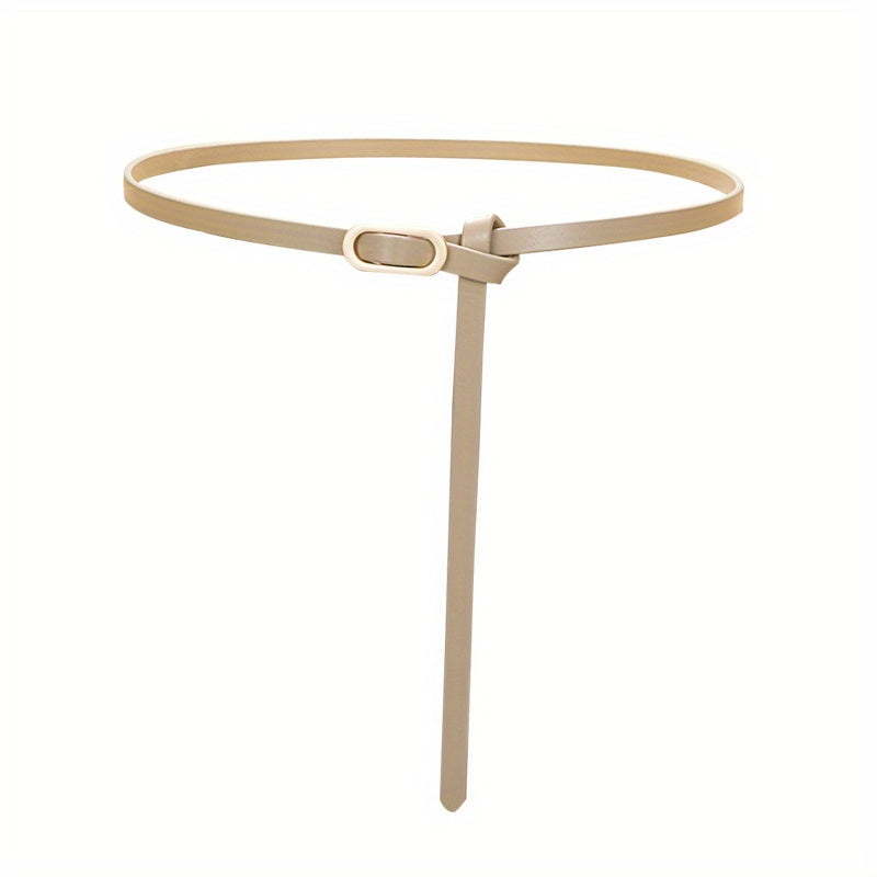 Long Buckle Leather Belt Knotted Thin Waistband for Women