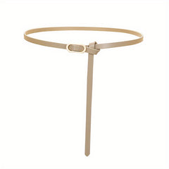 Long Buckle Leather Belt Knotted Thin Waistband for Women