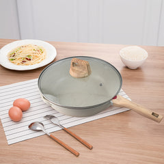 Medical Stone Sauce Pan With Lid Beige Wok Skillet