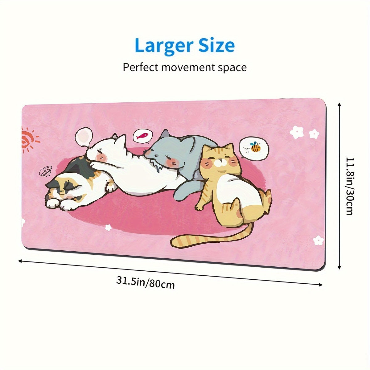 Pink Cat Large Mouse Pad Non Slip Office Desk Mat