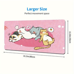 Pink Cat Large Mouse Pad Non Slip Office Desk Mat