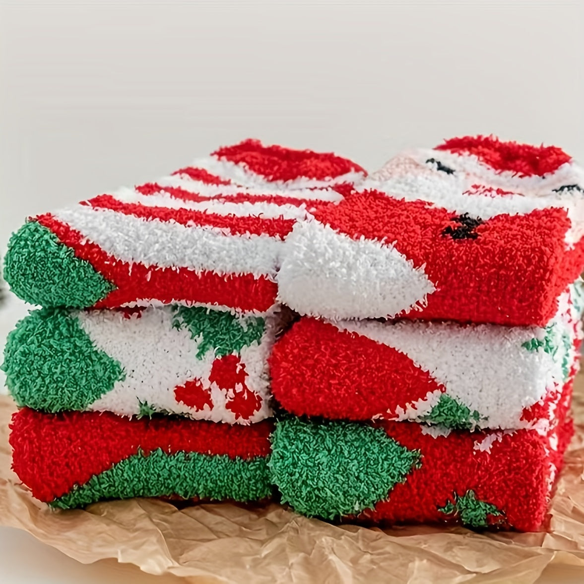 6 Pairs Christmas Fluffy Socks Winter Warm Cartoon Cozy Sleep Socks