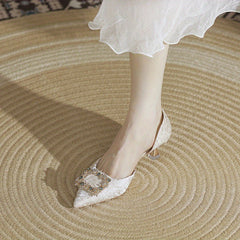Rhinestone Square Decor Kitten Heels Point Toe Pumps