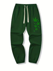 Leaf Print Drawstring Sweatpants Loose Fit Pants Men Casual Joggers