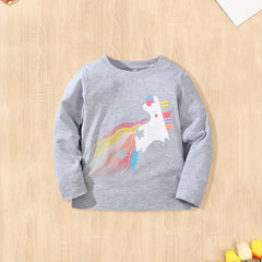 Cotton Unicorn Graphic Long Sleeve Crew Neck T shirt For Spring