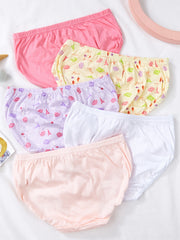 5pcs Girls Cartoon Travel Graphic Shortie Brief Underwear Set