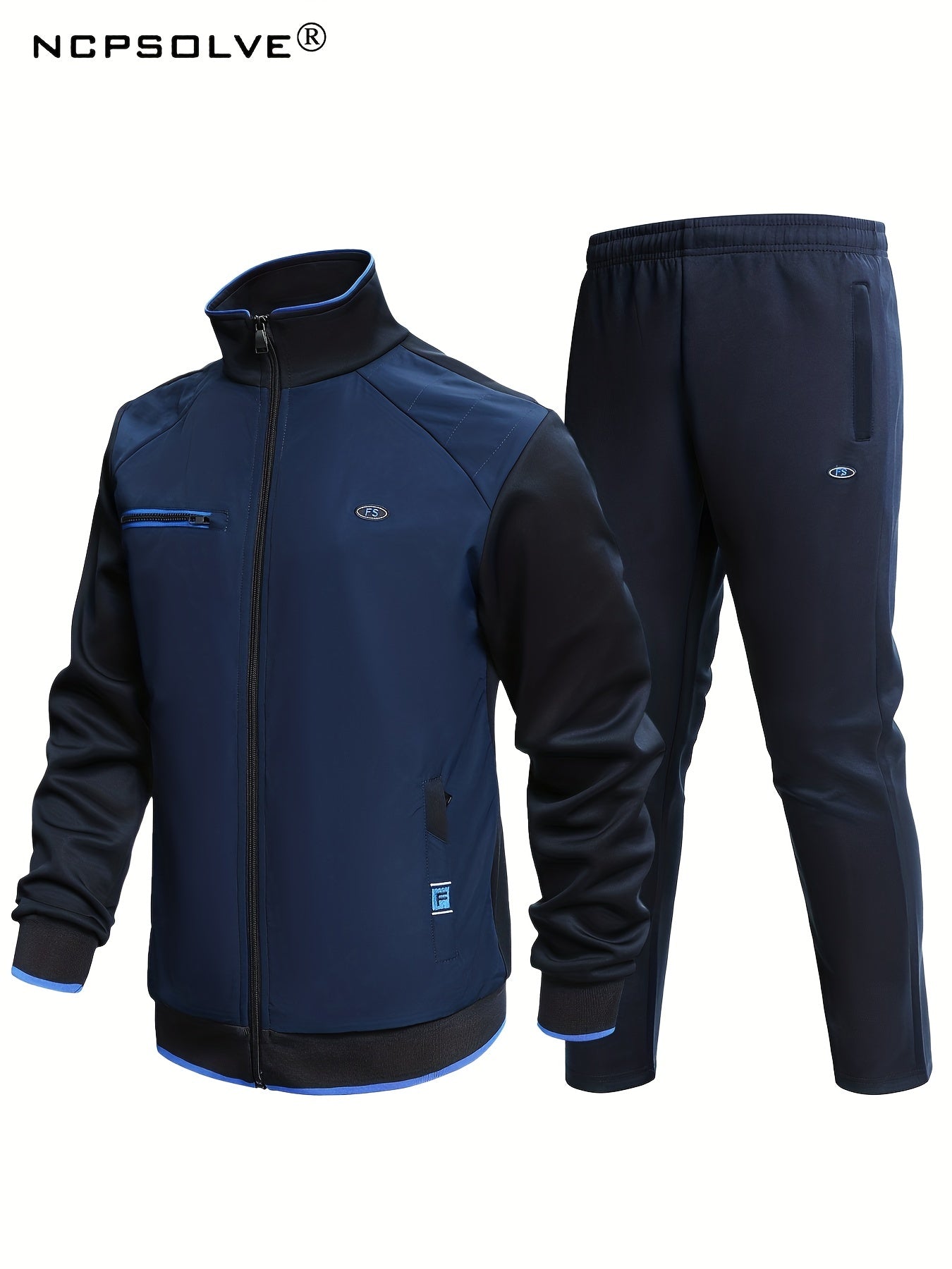Men's Stand Collar Zip Up Jacket & Active Pants Set