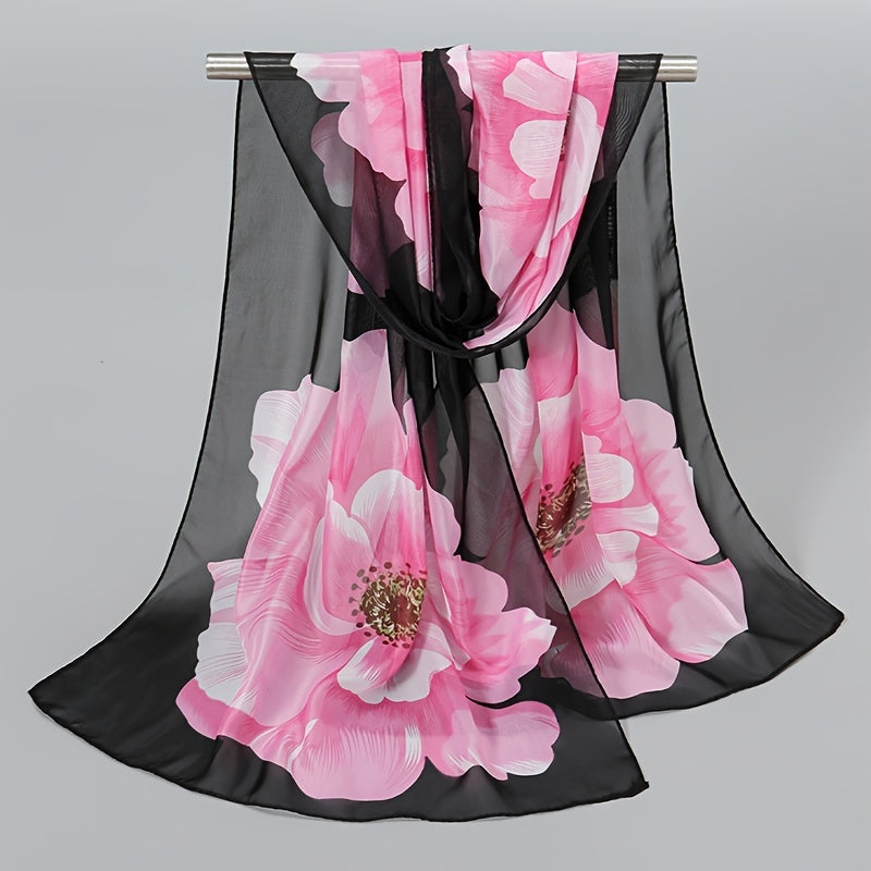 50 x 150cm Chiffon Flower Print Scarf - Casual Boho Shawl