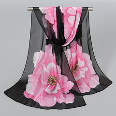 50 x 150cm Chiffon Flower Print Scarf - Casual Boho Shawl