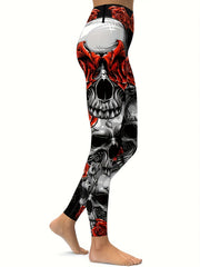 Flower & Skull Print Leggings For Halloween Yoga Fitness Pants