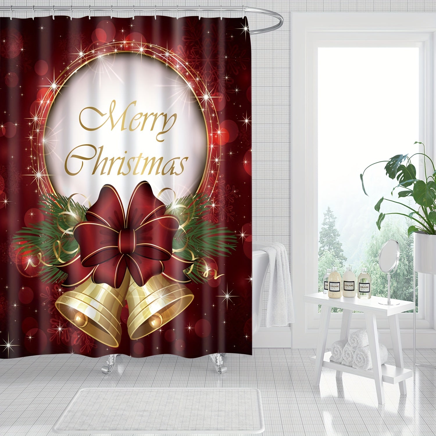 Christmas Bell Shower Curtain Happy Kids Year Decoration
