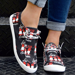 Christmas Hat Pattern Lace Up Walking Shoes