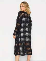 Sexy Cardigan Women's Plus Hollow Out Knit Long Cardigan