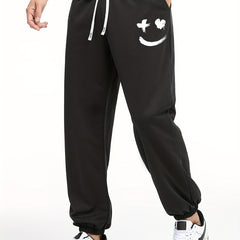 Smiling Face Print Joggers Men's Casual Loose Fit Drawstring Pants