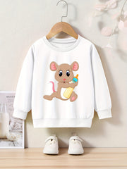 Cartoon Mouse Pattern Crew Neck Long Sleeve Sweatshirt For Girls Kids