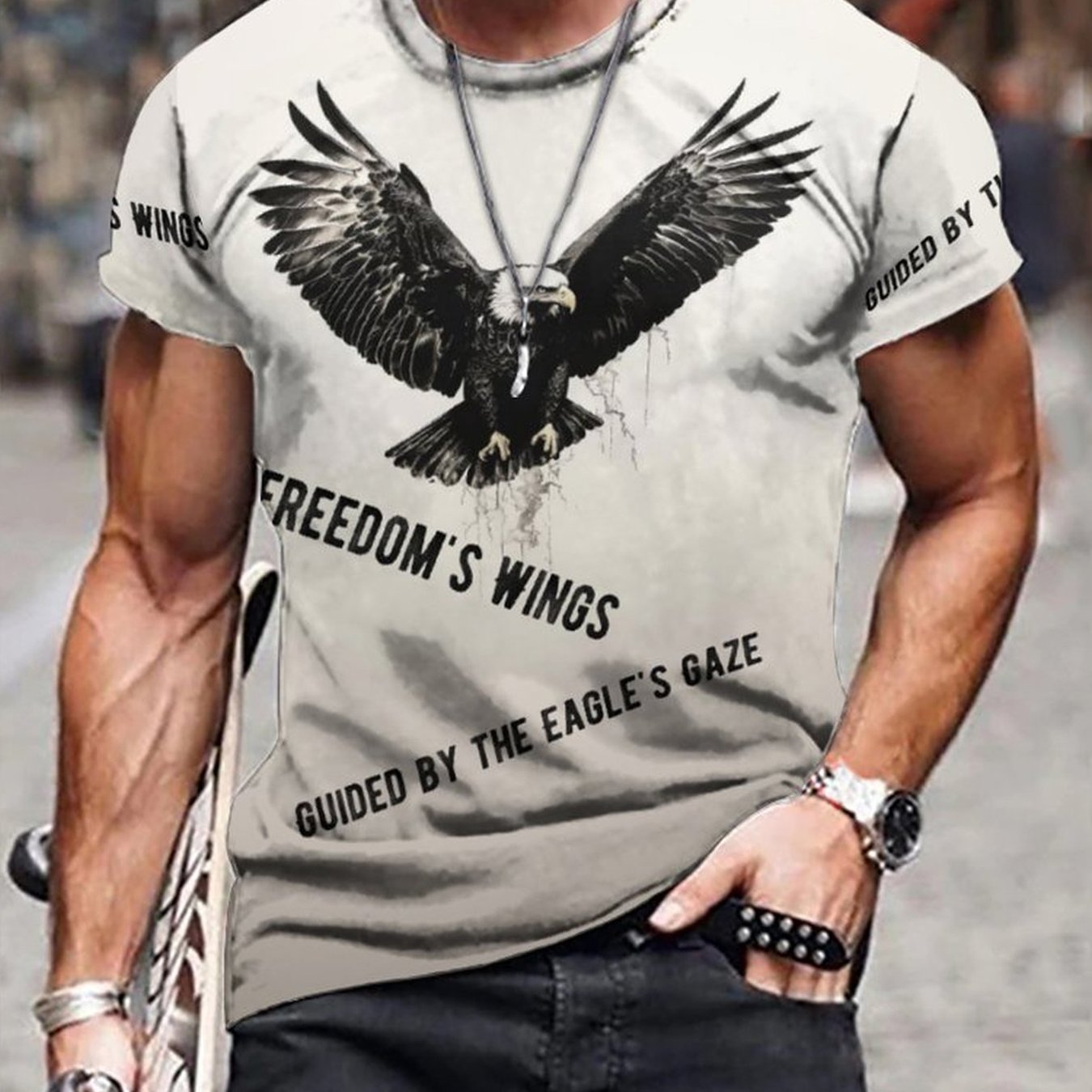 Men's 3D Eagle Graphic T shirt Casual Stretch Tee