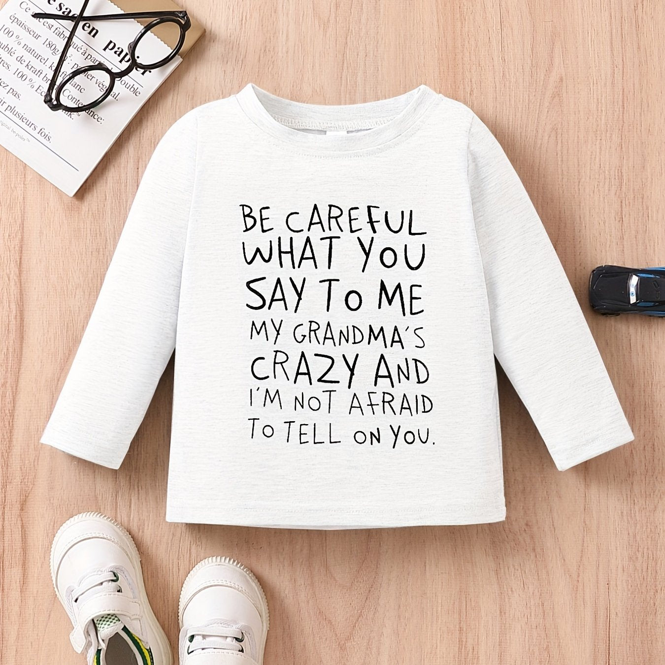 Stylish Letter Print Long Sleeve Tees for Baby Boys & Girls