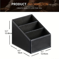 Remote Control Holder Organizer Box 3 Compartments PU Leather Desk Accessories