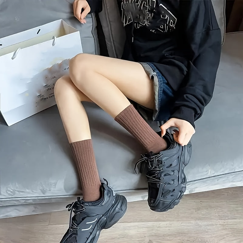 5pairs Casual Plain Socks Breathable Comfy Crew Socks For Men Women