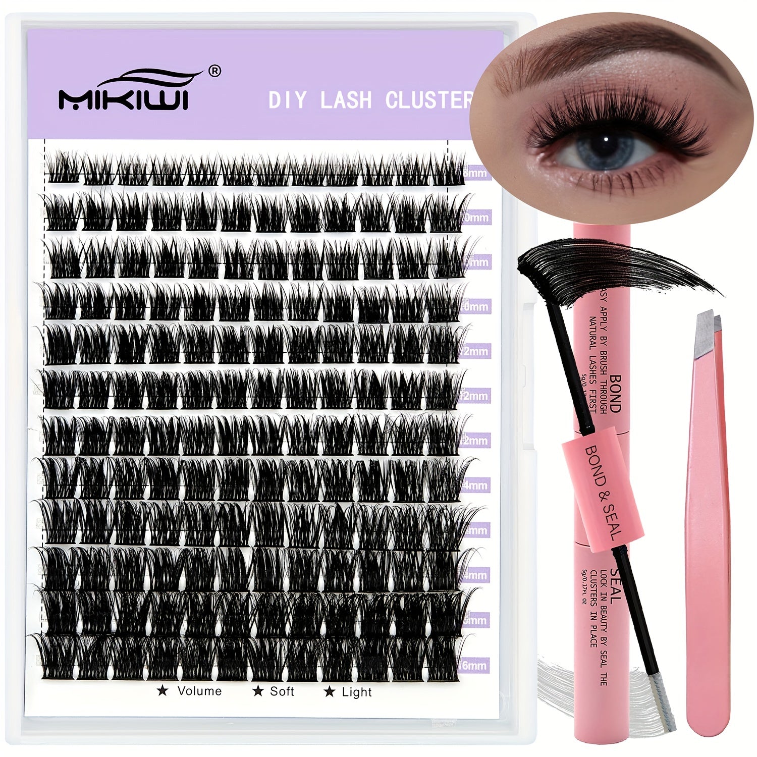 144pcs Cluster Lashes Mix 0.07mm D Curl DIY Kit