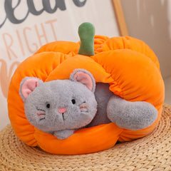 Dog & Cat Pumpkin House Plush Toys Soft Halloween Stuffed Animals