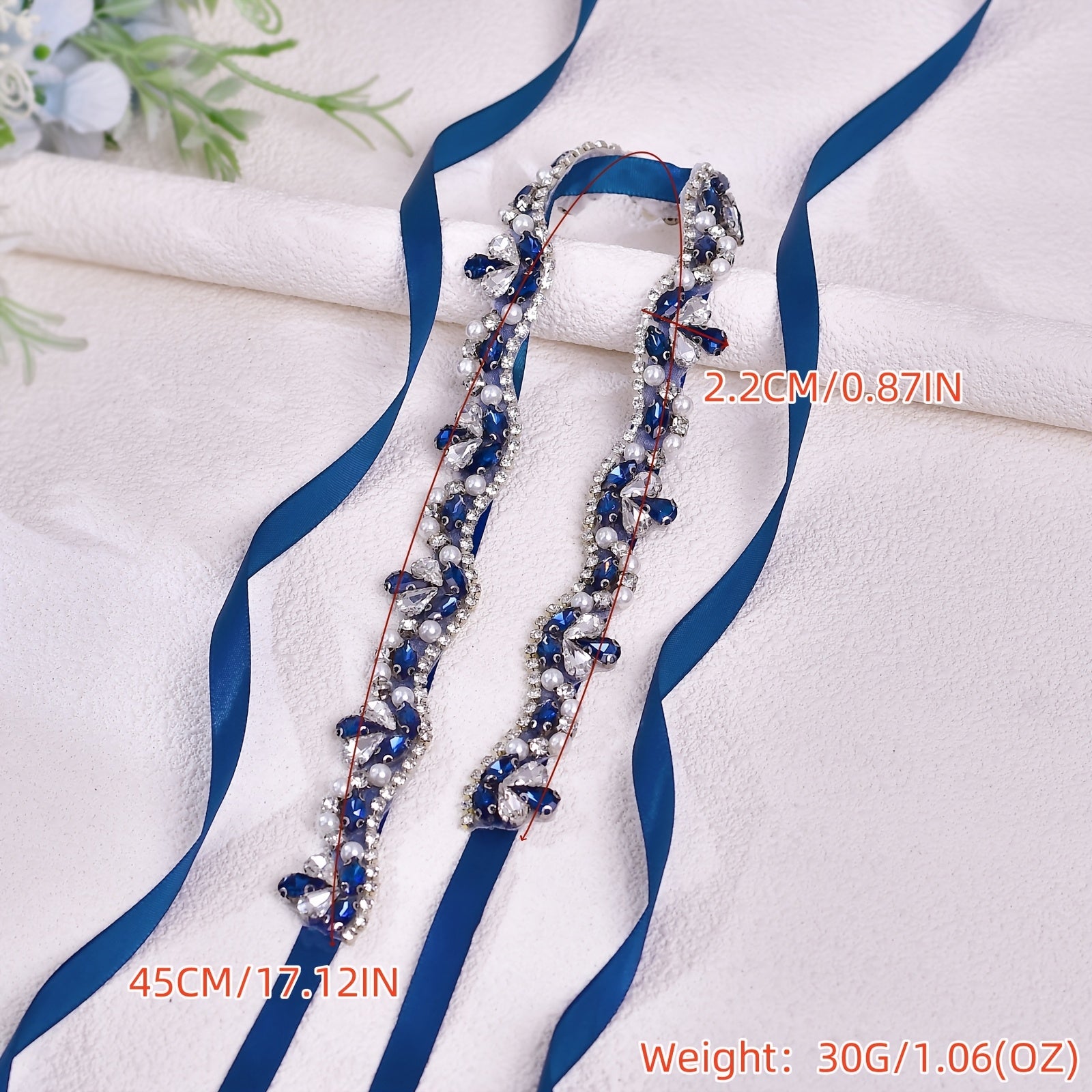 Navy Rhinestone Wedding Sash Beaded Waist Belt Adjustable Fit