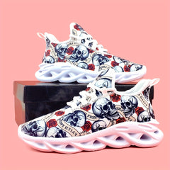 Skull & Rose Pattern Outdoor Sneakers Lightweight Sport Shoes