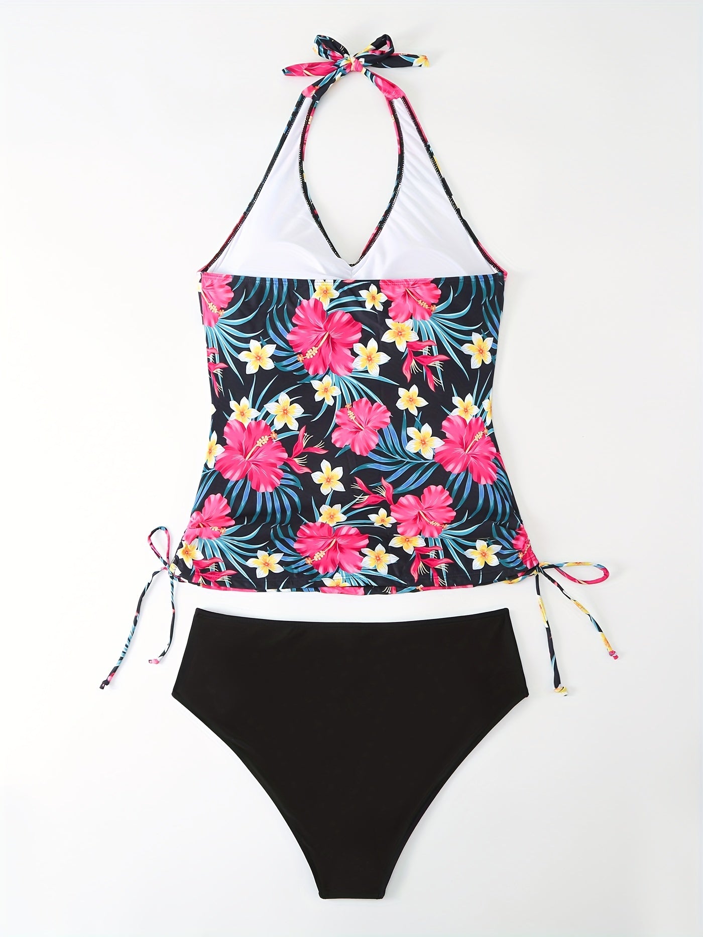Boho Tankini Set Tropical Print Lace Up Halter Top & Panty Swimsuit