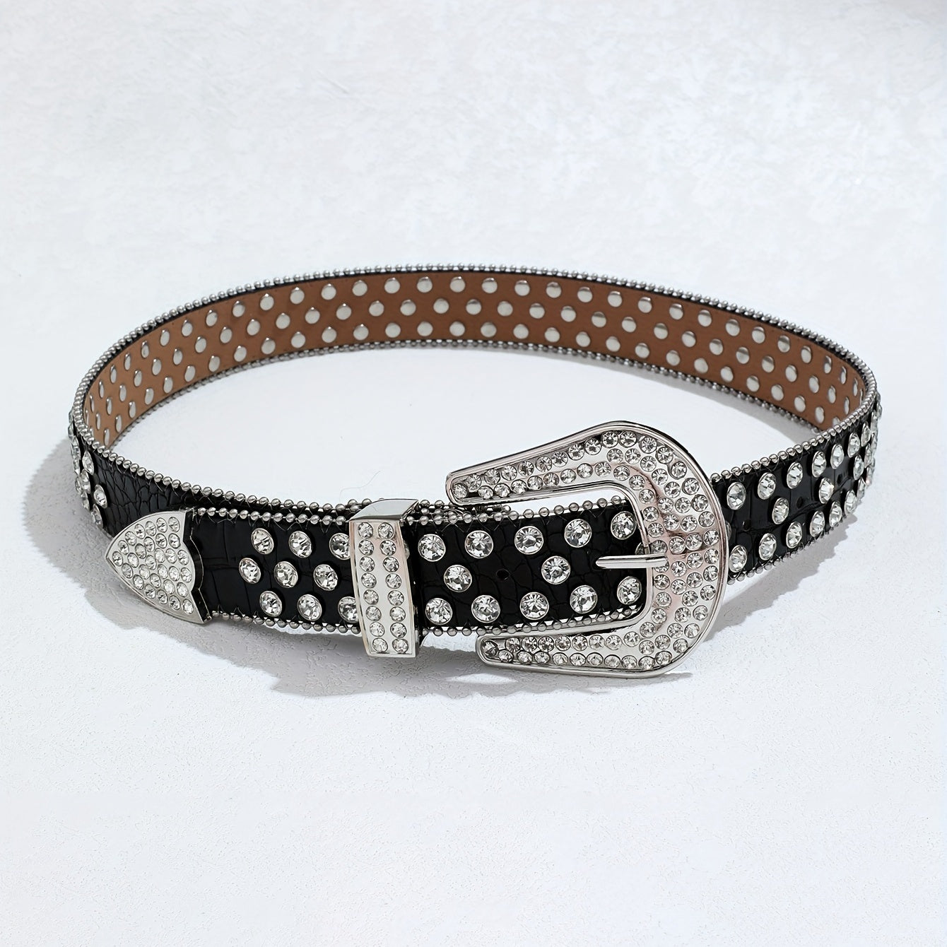 Y2K Rhinestone Belt Hip Hop Beaded Chain PU Belt For Women Men