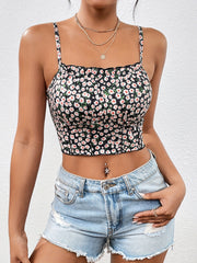 Floral Crop Spaghetti Strap Top Backless Cami