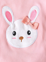 Baby Girl 3pcs Outfit Rabbit Graphic Romper & Trousers Set With Headband