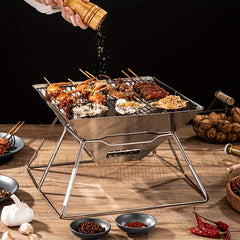 Portable Square BBQ Grill for Camping Picnic Stainless Steel High Temp Resistant
