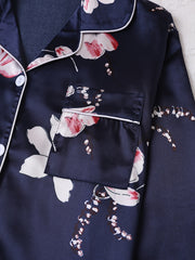 Floral Print Pajama Set Long Sleeve Lapel Buttons Top & Elastic Waistband Pants